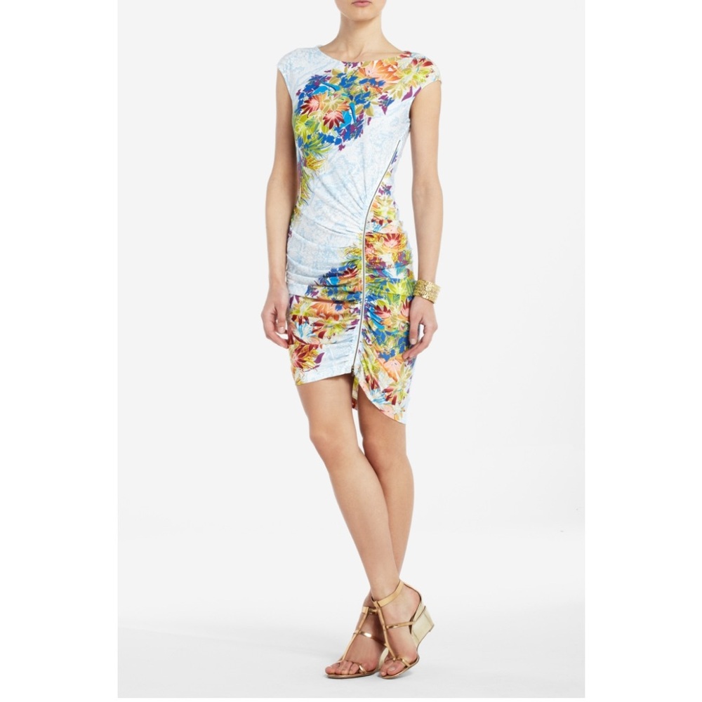 NWOT BCBGMAXAZRIA Dell Dress Ruched Mini Jersey Bodycon - XS - Floral